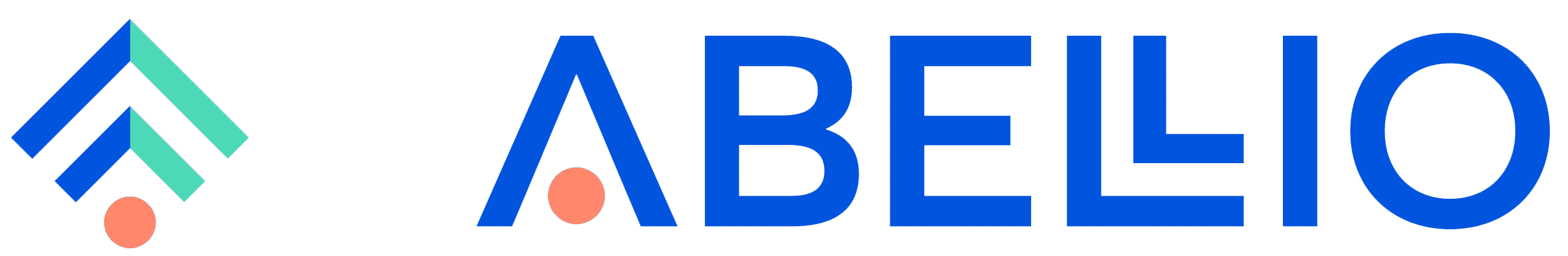 Logo avec des chevrons et deux pastilles, sur fond noir, suivi du texte « ARBELIO » en lettres bleues majuscules